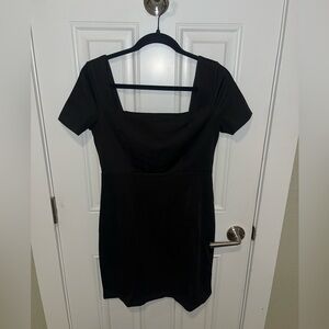 Black square neck dress